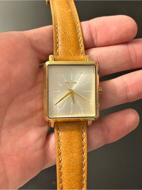 Nixon Gold K Squared Watch with Tan Leather Strap